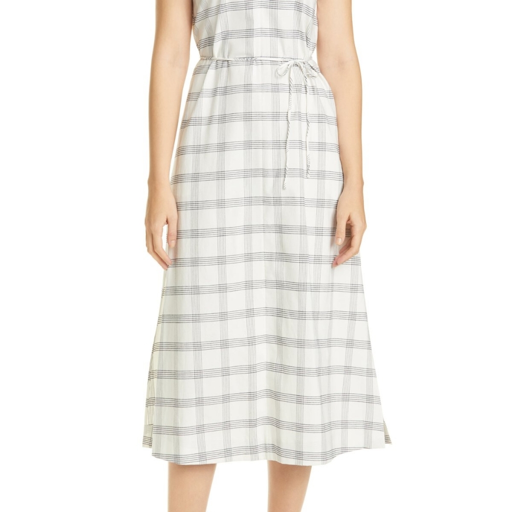 Theory Deep V Maxi Dress in Plaid Medium